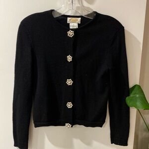 TALBOTS PETITES black merino wool cardigan S P